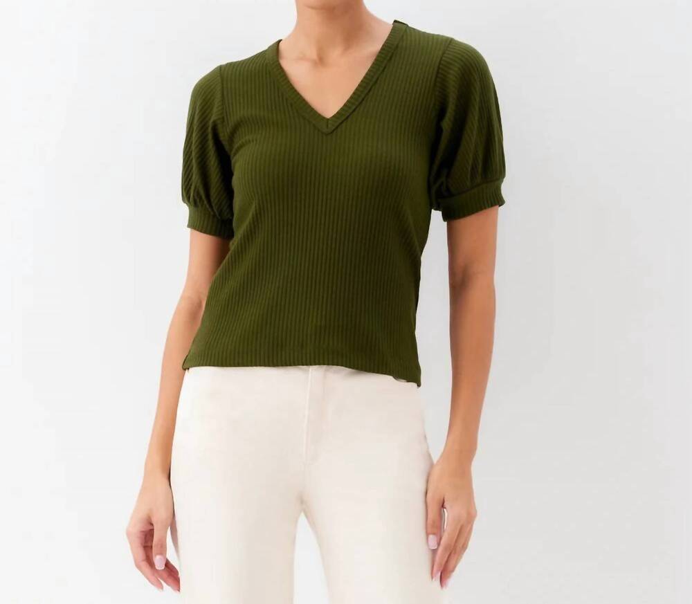NEW KAREN KANE ribbed short sleeve top in olive